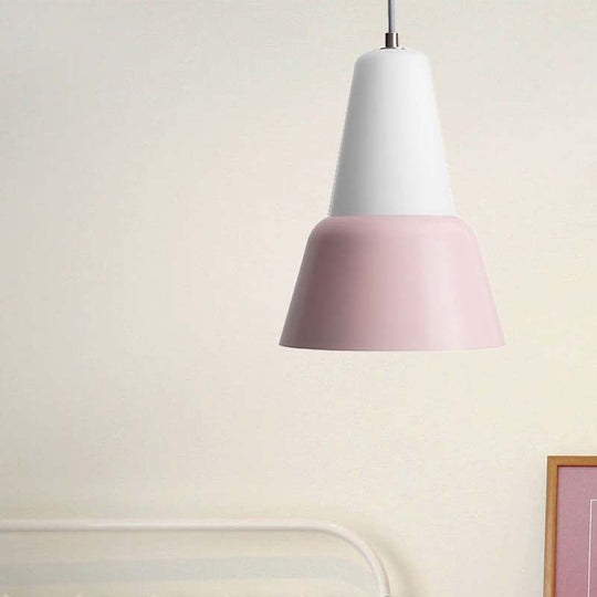 Cone Hanging Light Fixture - Macaron Metal Pendant Ceiling Light (1 Head, 6.5"/10.5" Height) - Pink/Blue/Black Shade