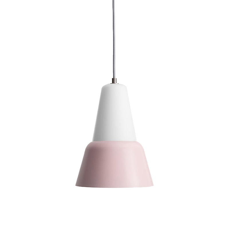 Cone Hanging Light Fixture - Macaron Metal Pendant Ceiling Light (1 Head, 6.5"/10.5" Height) - Pink/Blue/Black Shade