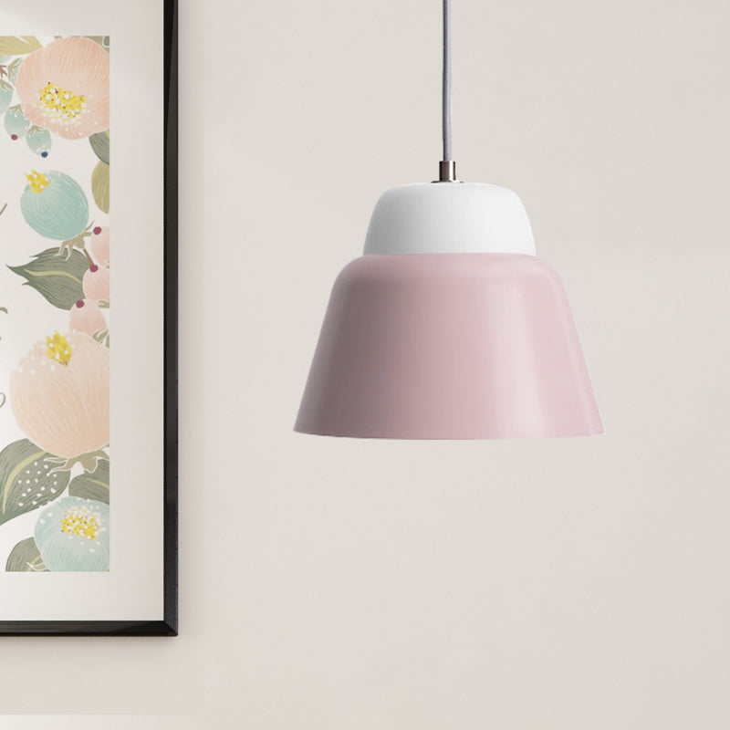 Cone Hanging Light Fixture - Macaron Metal Pendant Ceiling Light (1 Head, 6.5"/10.5" Height) - Pink/Blue/Black Shade