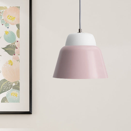 Cone Hanging Light Fixture - Macaron Metal Pendant Ceiling Light (1 Head, 6.5"/10.5" Height) - Pink/Blue/Black Shade