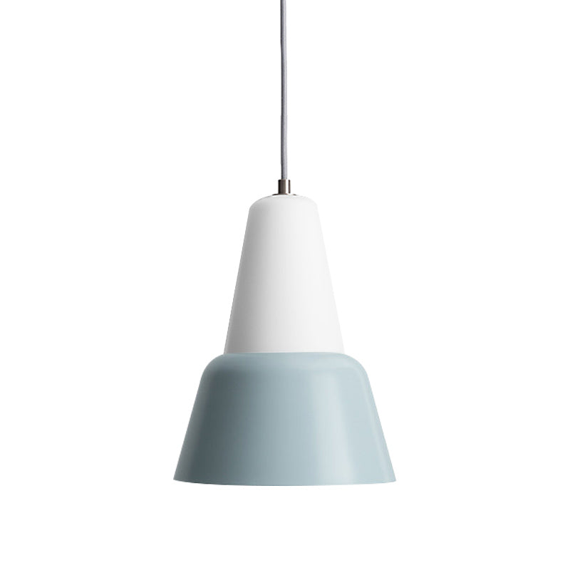 Cone Hanging Light Fixture - Macaron Metal Pendant Ceiling Light (1 Head, 6.5"/10.5" Height) - Pink/Blue/Black Shade