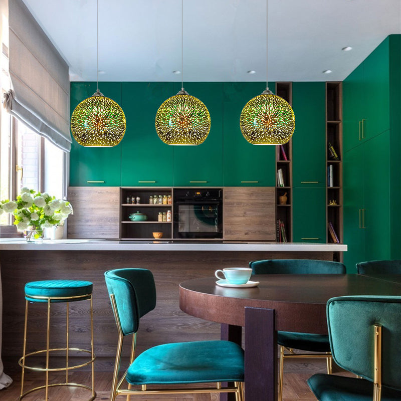 Modern Gold/Copper 3D Glass Globe Hanging Light Fixture - 1 Head - Dining Room Pendant Lamp - 8"/10" Wide