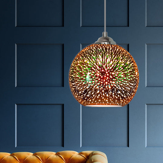 Modern Gold/Copper 3D Glass Globe Hanging Light Fixture - 1 Head - Dining Room Pendant Lamp - 8"/10" Wide