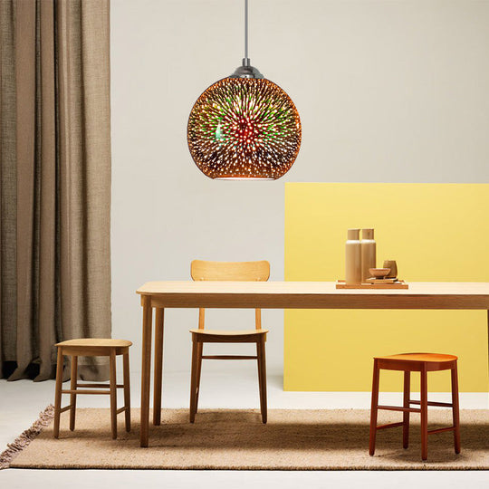 Modern Gold/Copper 3D Glass Globe Hanging Light Fixture - 1 Head - Dining Room Pendant Lamp - 8"/10" Wide