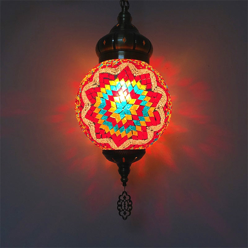 Colorful Glass Antique Ball Hanging Light with 1/6 Bulbs - Ideal for Living Room Suspension