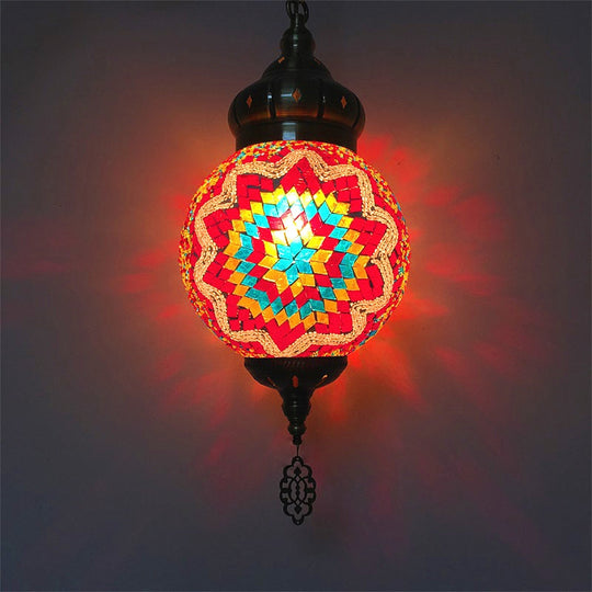 Colorful Glass Antique Ball Hanging Light with 1/6 Bulbs - Ideal for Living Room Suspension
