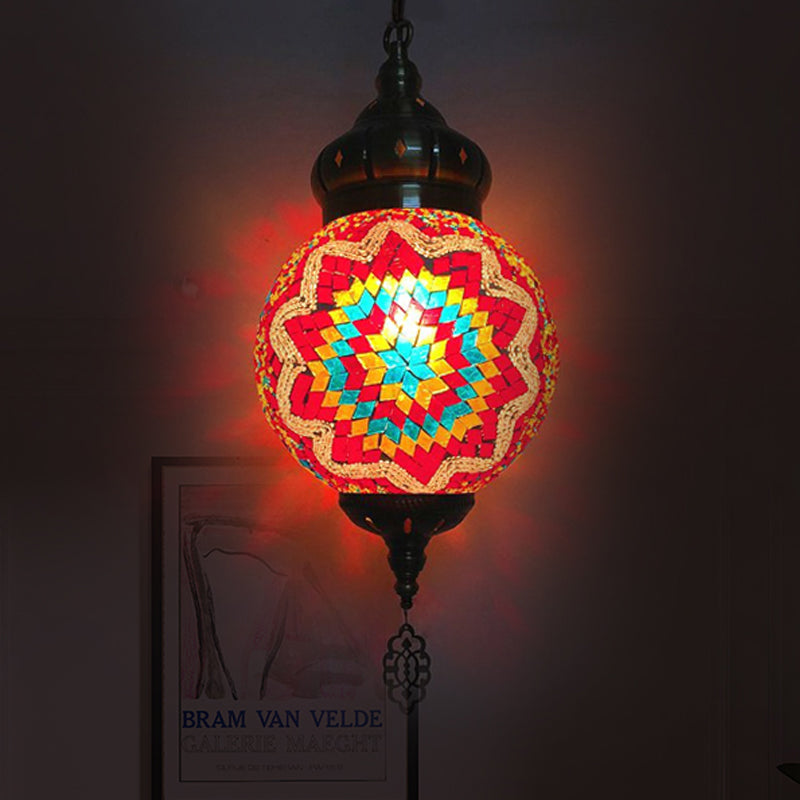 Colorful Glass Antique Ball Hanging Light with 1/6 Bulbs - Ideal for Living Room Suspension