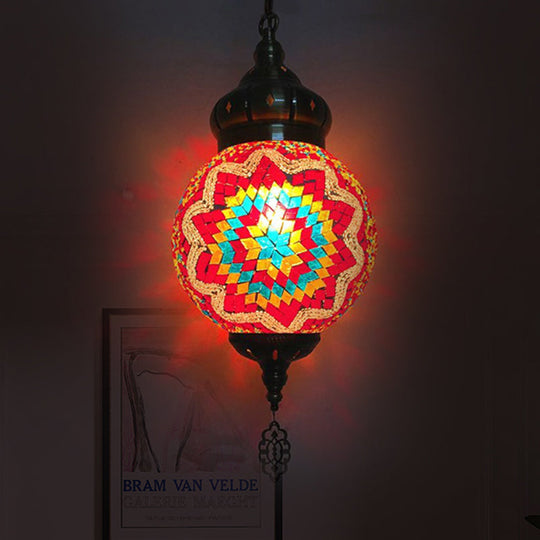 Colorful Glass Antique Ball Hanging Light with 1/6 Bulbs - Ideal for Living Room Suspension