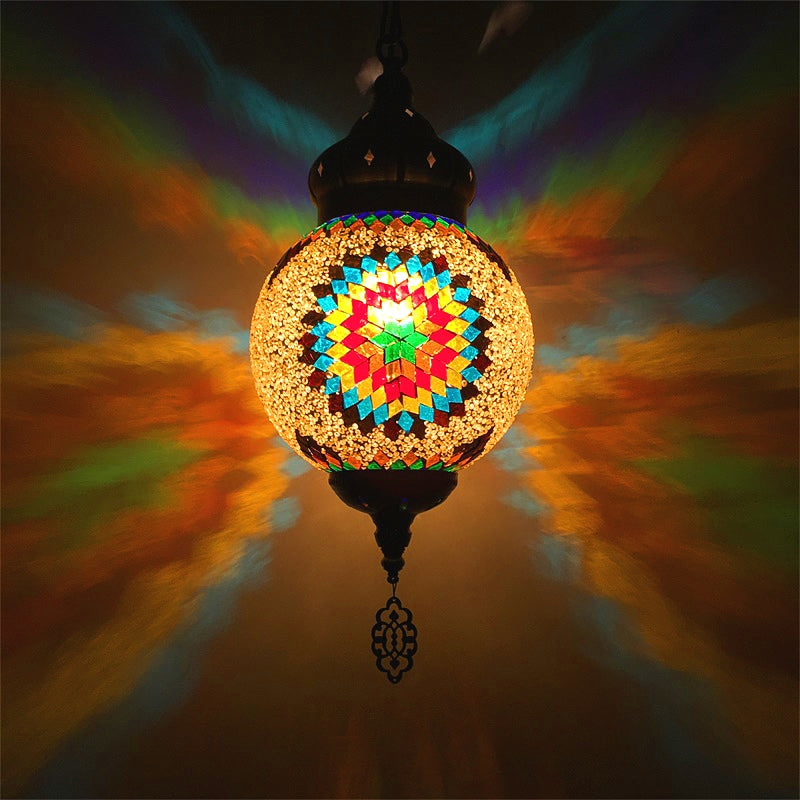 Colorful Glass Antique Ball Hanging Light with 1/6 Bulbs - Ideal for Living Room Suspension