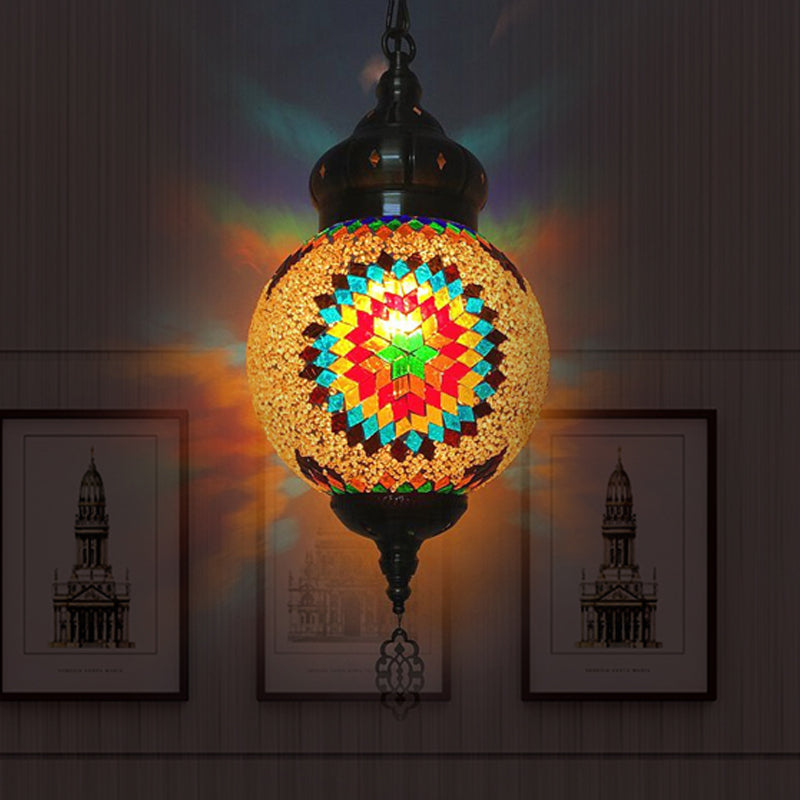 Colorful Glass Antique Ball Hanging Light with 1/6 Bulbs - Ideal for Living Room Suspension