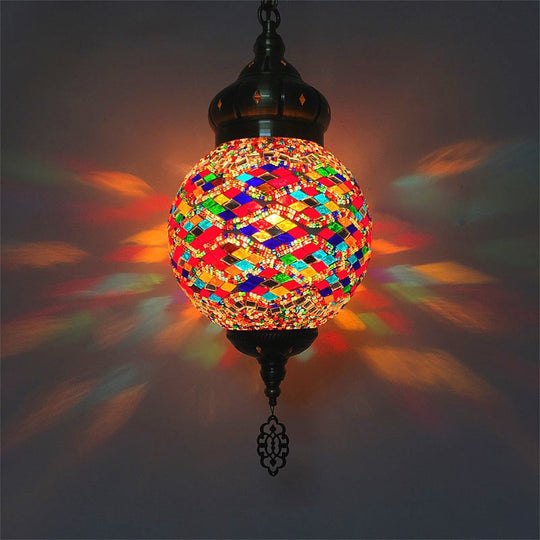 Colorful Glass Antique Ball Hanging Light with 1/6 Bulbs - Ideal for Living Room Suspension