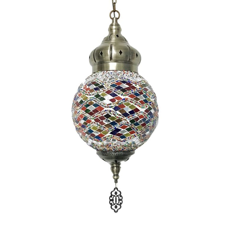Colorful Glass Antique Ball Hanging Light with 1/6 Bulbs - Ideal for Living Room Suspension