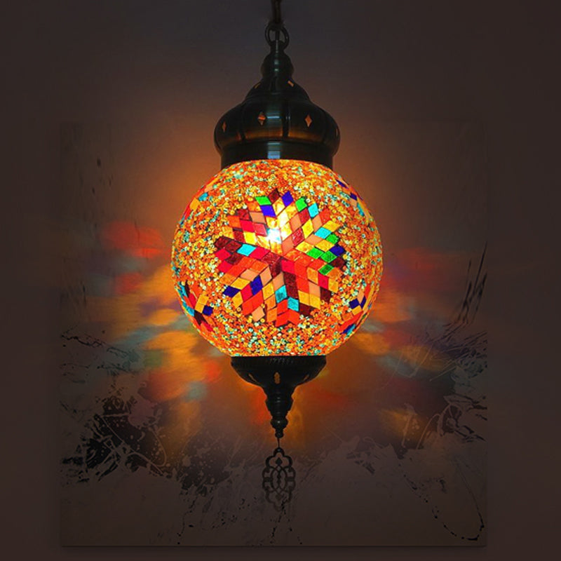 Colorful Glass Antique Ball Hanging Light with 1/6 Bulbs - Ideal for Living Room Suspension
