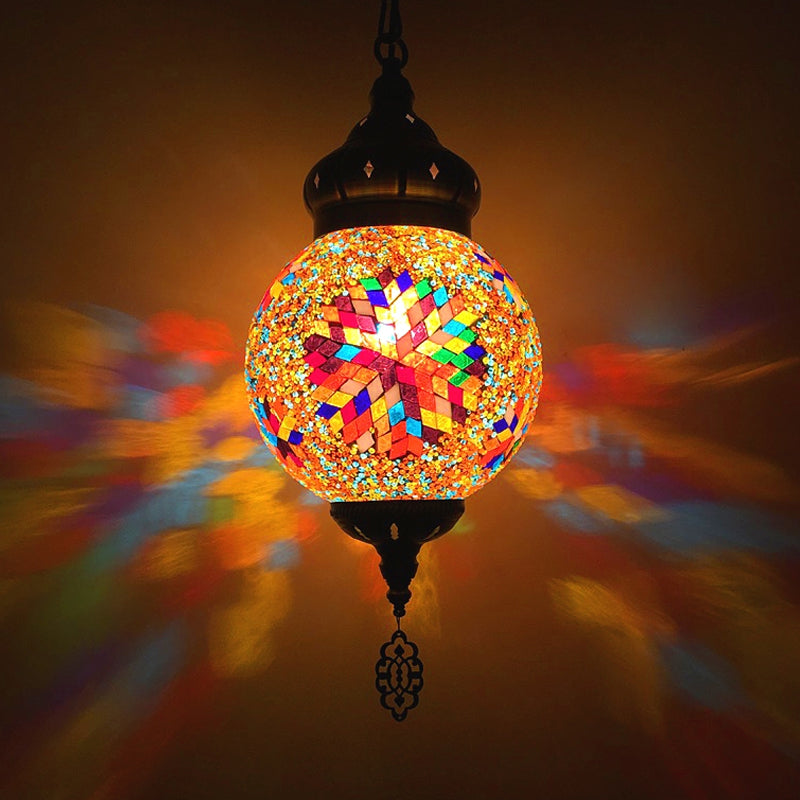 Colorful Glass Antique Ball Hanging Light with 1/6 Bulbs - Ideal for Living Room Suspension