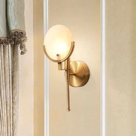 Colonial Oval Milk Glass Wall Sconce with Brass Fixture - 1 Bulb Living Room Lighting