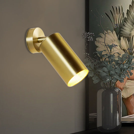 Golden 1-Head Contemporary Wall Sconce with Metallic Cylindrical Surface Mount
