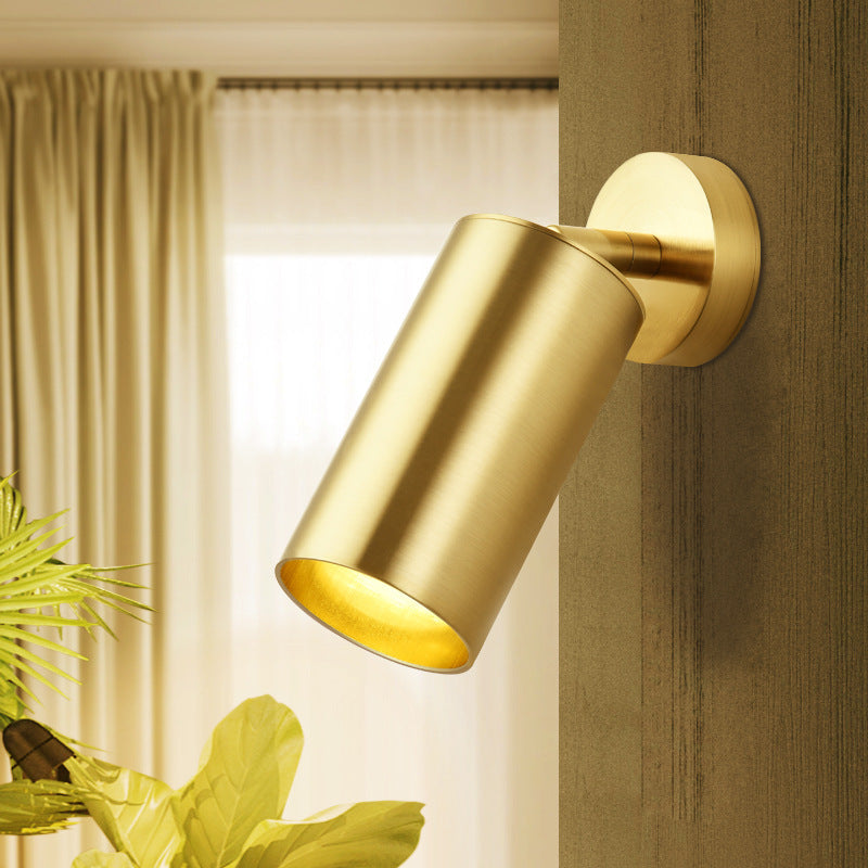 Golden 1-Head Contemporary Wall Sconce with Metallic Cylindrical Surface Mount