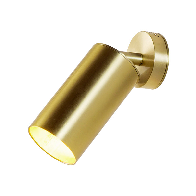 Golden 1-Head Contemporary Wall Sconce with Metallic Cylindrical Surface Mount