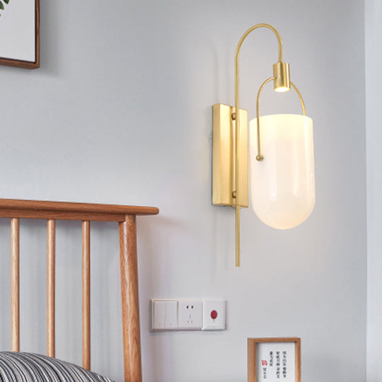 Modern Gold Finish Gooseneck Wall Lamp with Metallic Sconce Fixture