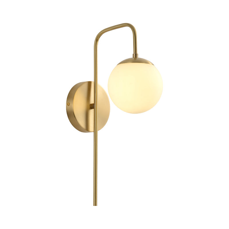 Minimal Frosted Glass Sphere Wall Sconce with Gold Gooseneck Arm - White Lighting Fixture