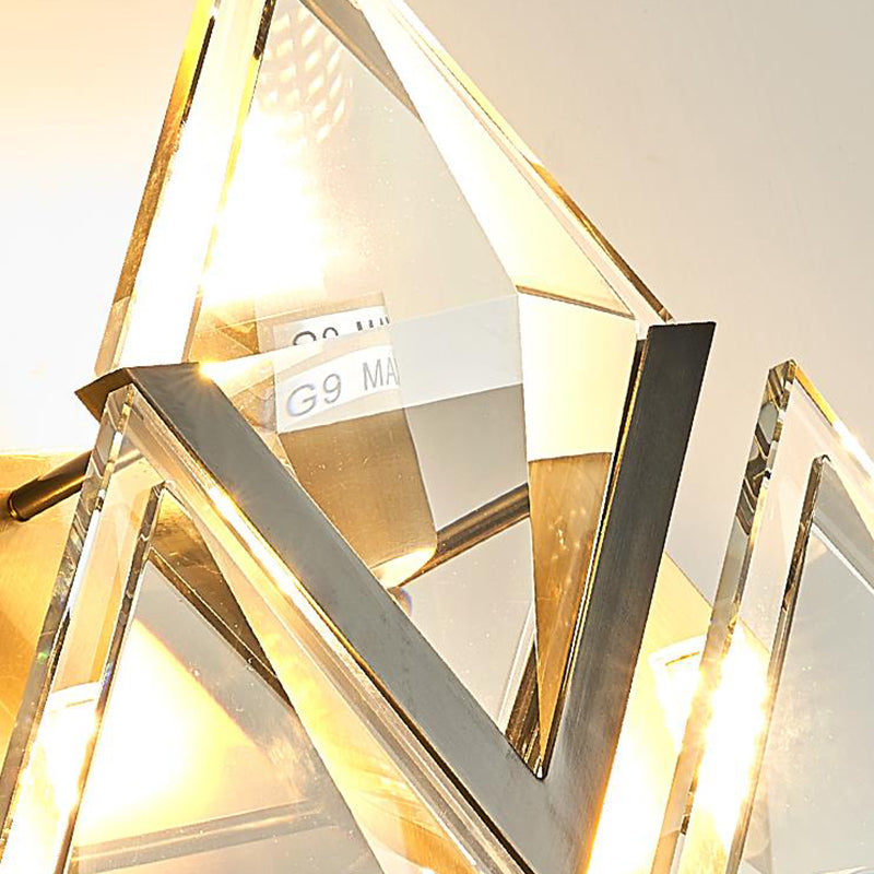 Vintage Gold Rhombus Wall Sconce with Clear Crystal - 3-Head Wall Mounted Lamp