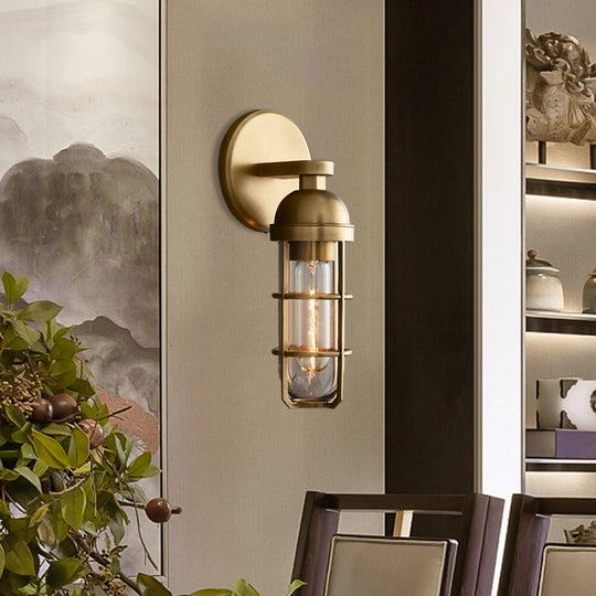 10.5"/17" H Vintage Oblong Metal Wall Lamp - 1 Bulb, Gold Finish