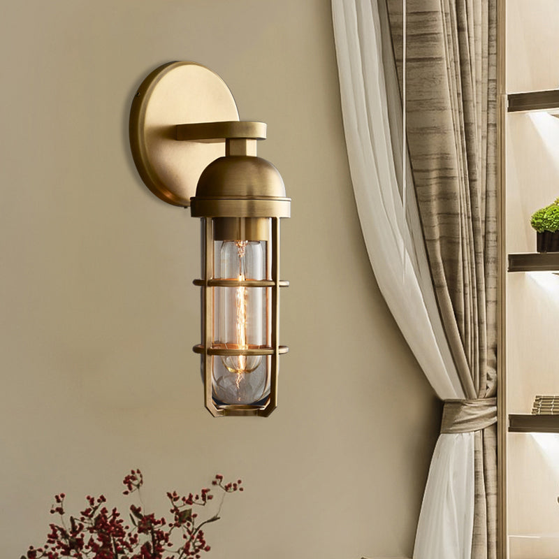 10.5"/17" H Vintage Oblong Metal Wall Lamp - 1 Bulb, Gold Finish