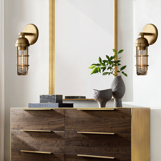 10.5"/17" H Vintage Oblong Metal Wall Lamp - 1 Bulb, Gold Finish