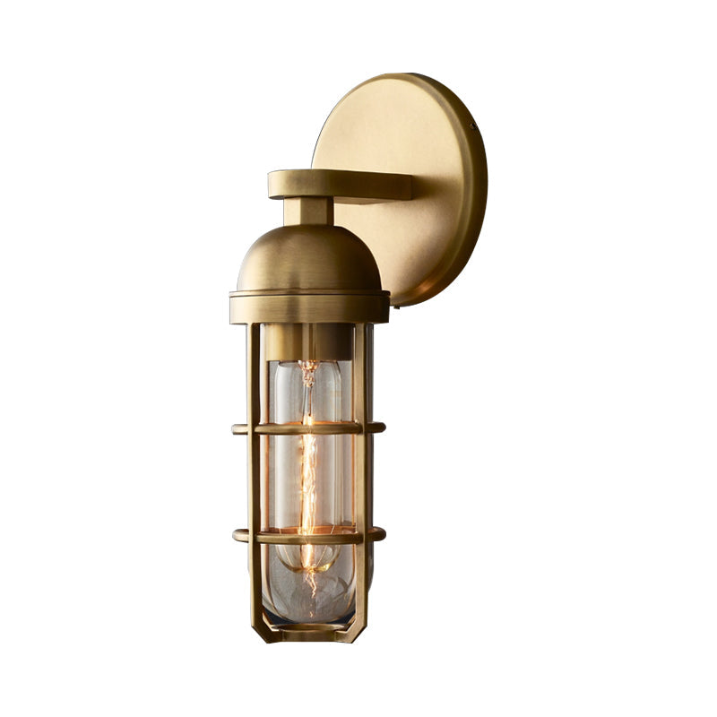 10.5"/17" H Vintage Oblong Metal Wall Lamp - 1 Bulb, Gold Finish