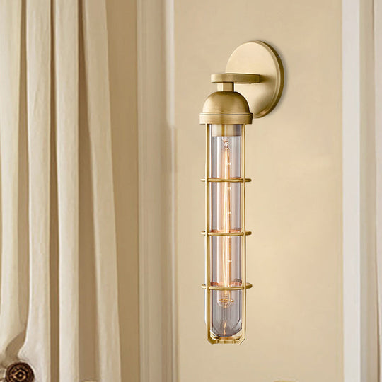 10.5"/17" H Vintage Oblong Metal Wall Lamp - 1 Bulb, Gold Finish