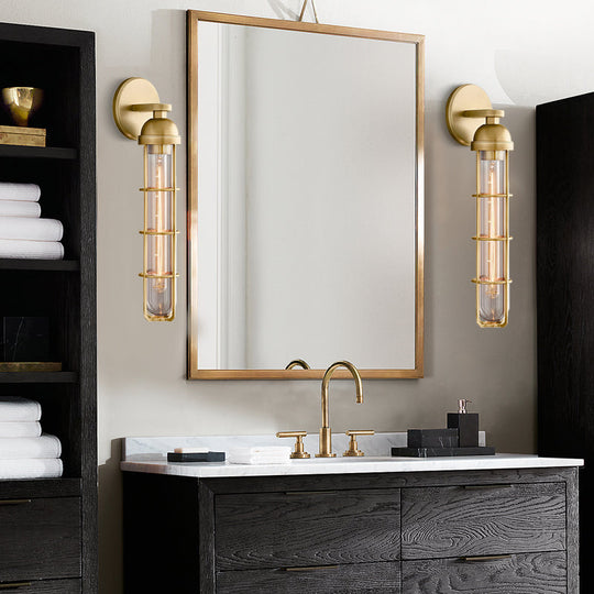 10.5"/17" H Vintage Oblong Metal Wall Lamp - 1 Bulb, Gold Finish