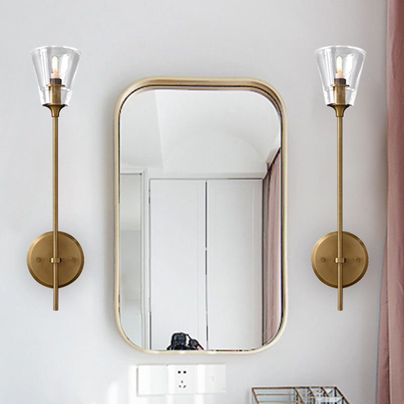 Vintage Black/Brass Pencil Arm Wall Lamp with Clear Glass Shade