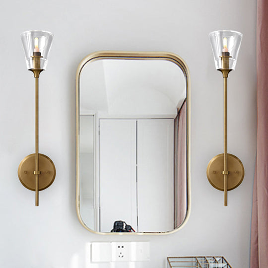 Vintage Black/Brass Pencil Arm Wall Lamp with Clear Glass Shade