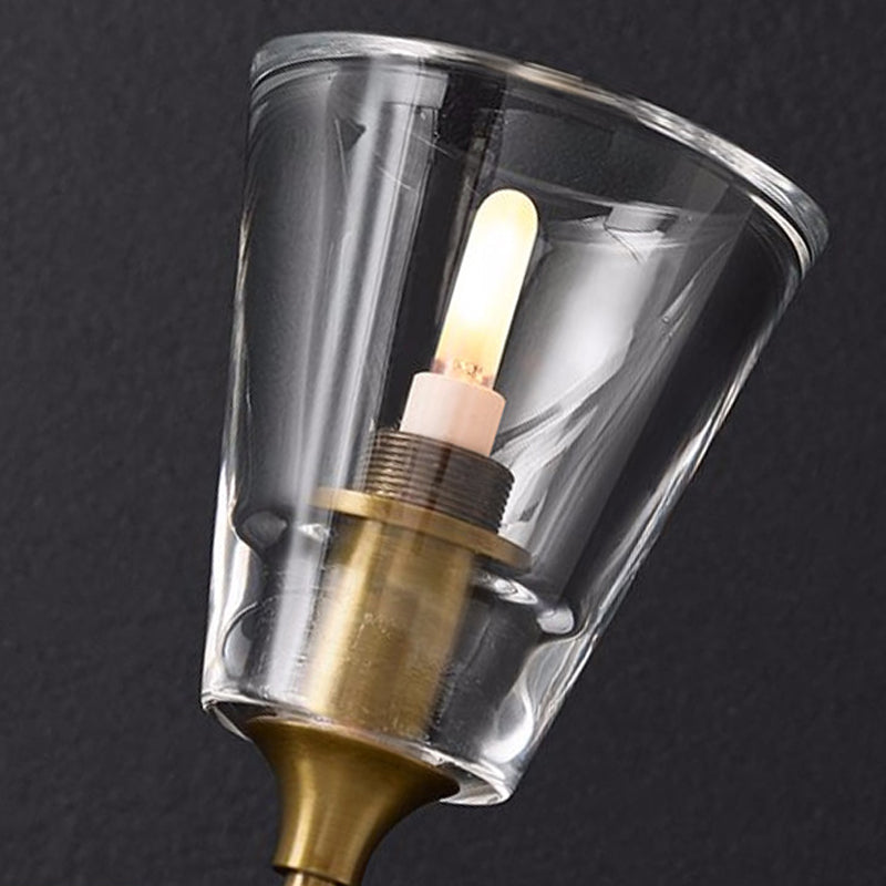 Vintage Black/Brass Pencil Arm Wall Lamp with Clear Glass Shade