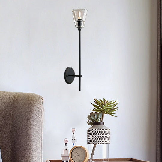 Vintage Black/Brass Pencil Arm Wall Lamp with Clear Glass Shade