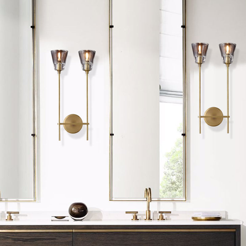 Vintage Black/Brass Pencil Arm Wall Lamp with Clear Glass Shade