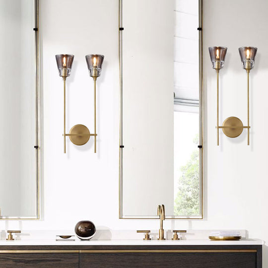 Vintage Black/Brass Pencil Arm Wall Lamp with Clear Glass Shade