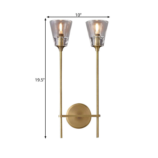 Vintage Black/Brass Pencil Arm Wall Lamp with Clear Glass Shade