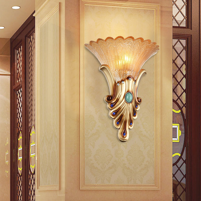 10"/13" Wide Gold 1-Light Flush Mount Wall Light Fixture with Frosted Glass for Bedroom