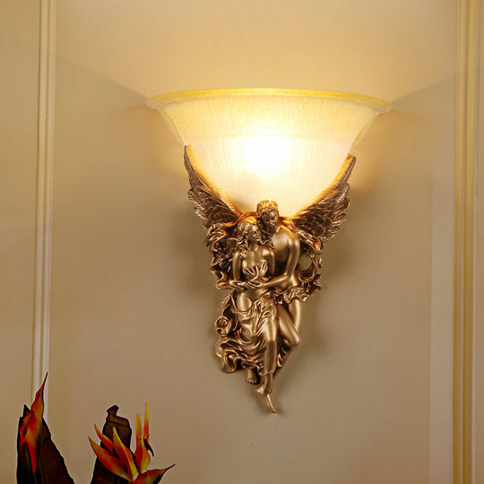Colonialist Frosted Glass Flush Mount Wall Light with Gold/Beige Bell Design
