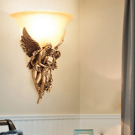 Colonialist Frosted Glass Flush Mount Wall Light with Gold/Beige Bell Design