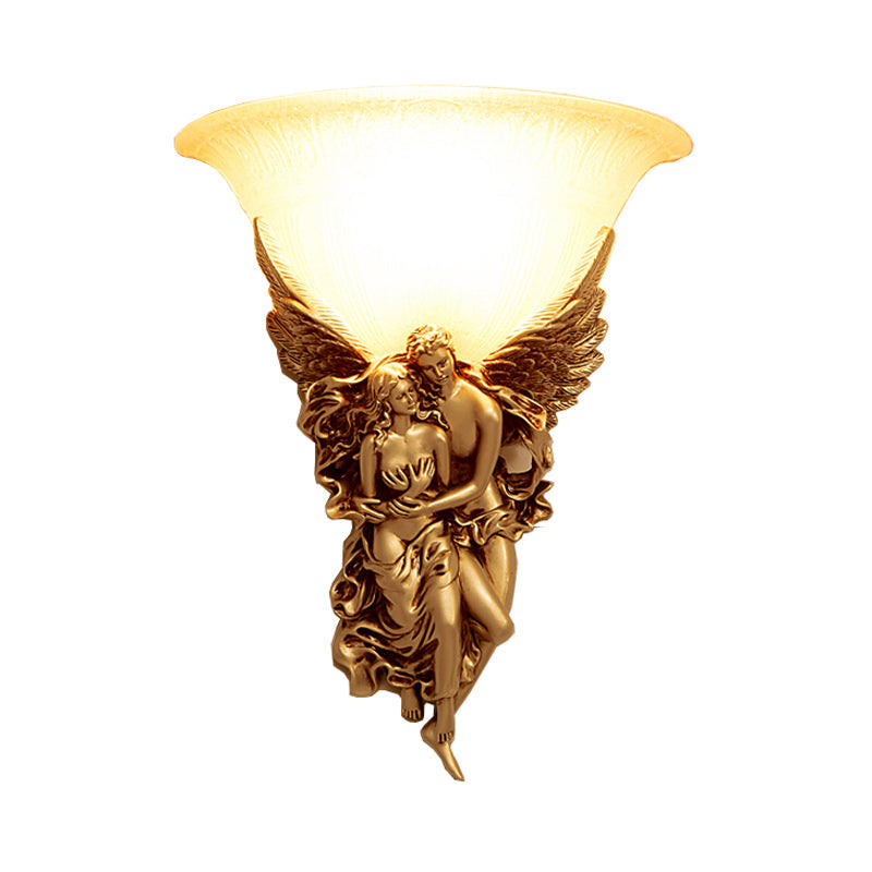 Colonialist Frosted Glass Flush Mount Wall Light with Gold/Beige Bell Design