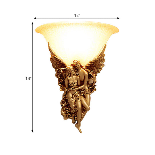 Colonialist Frosted Glass Flush Mount Wall Light with Gold/Beige Bell Design