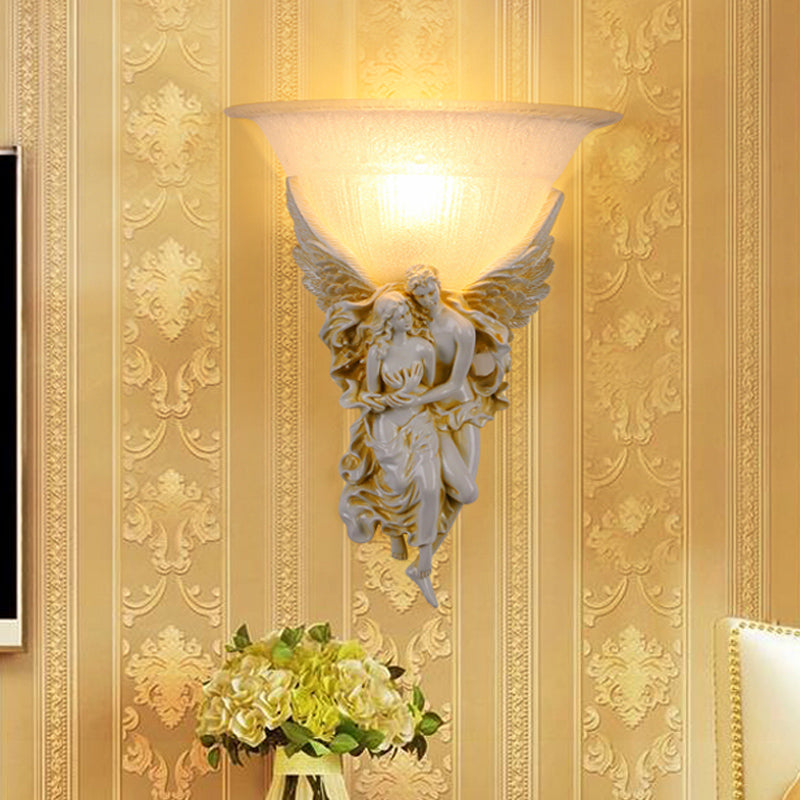 Colonialist Frosted Glass Flush Mount Wall Light with Gold/Beige Bell Design