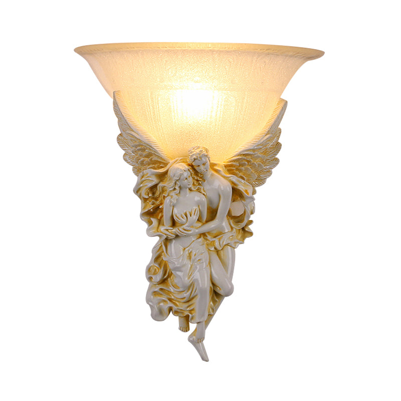 Colonialist Frosted Glass Flush Mount Wall Light with Gold/Beige Bell Design