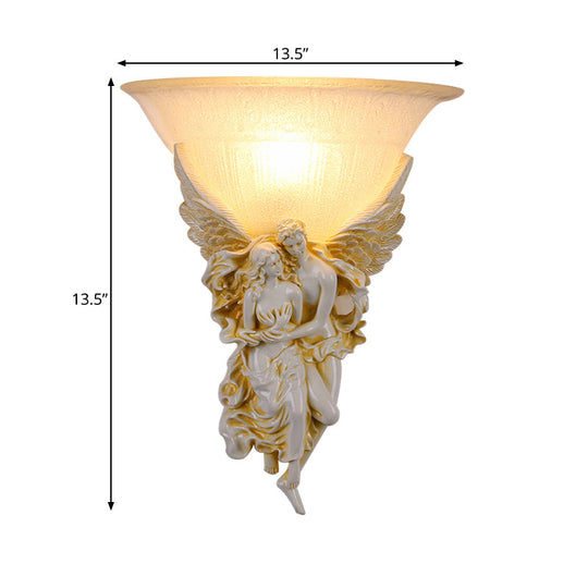 Colonialist Frosted Glass Flush Mount Wall Light with Gold/Beige Bell Design
