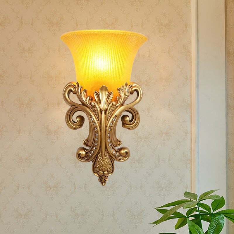 Gold Colonial Bell Flush Mount Wall Sconce with Prismatic Glass for Living Room Lighting