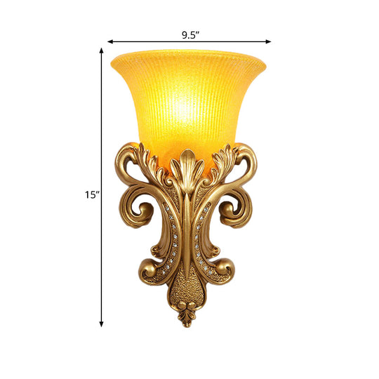 Gold Colonial Bell Flush Mount Wall Sconce with Prismatic Glass for Living Room Lighting