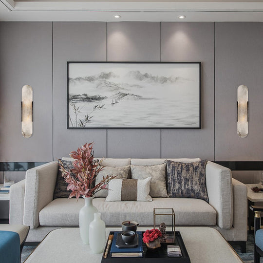 Colonial Gold/Black Marble Wall Sconce Lighting for Dining Room - 2 Bulbs Bar Flush Mount