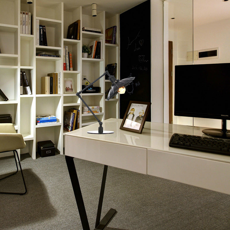 Stylish Vintage Adjustable Table Lamp with Metal Shade for Study Room - Black/Brass